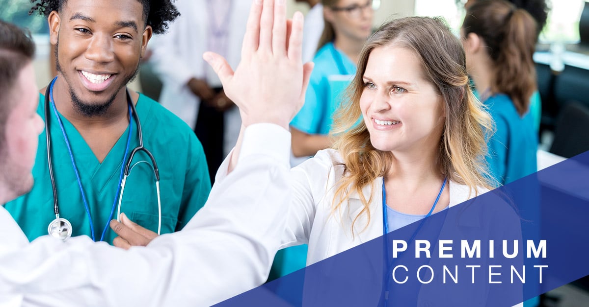 Confident doctors high five one another