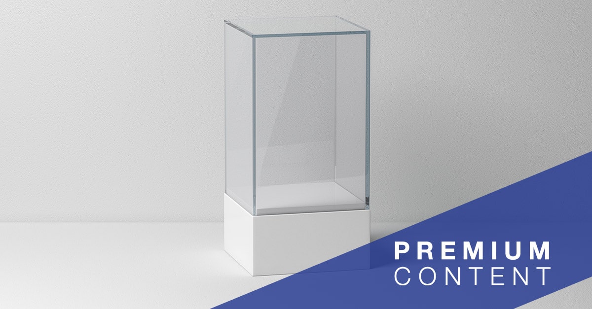 Glass box Mockup with white podium for product presentation