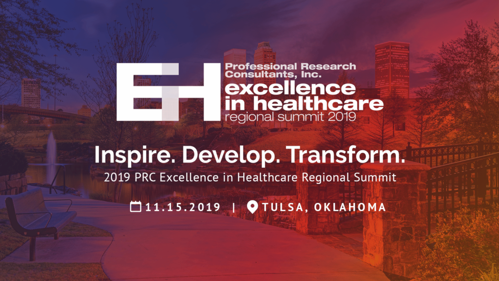 Excellence in Healthcare Regional Summit information in front of public park with view of downtown Tulsa