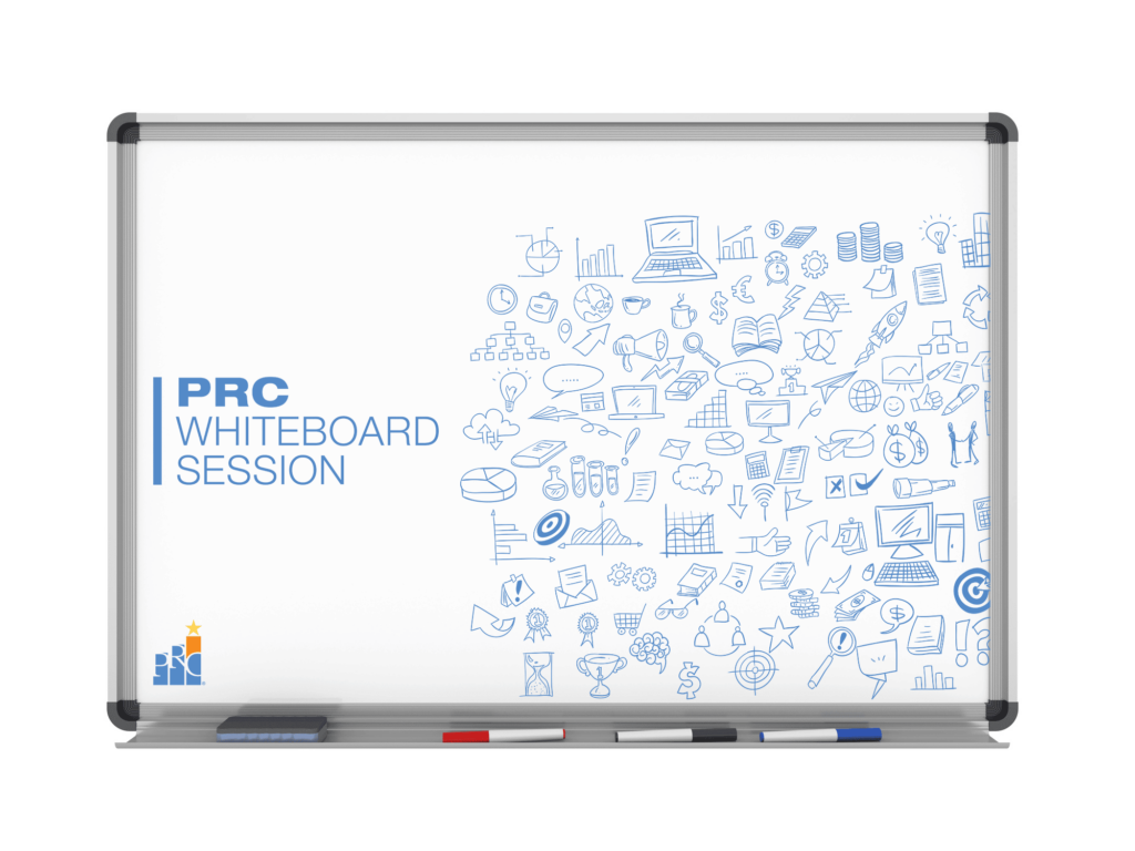 PRC Whiteboard Session logo on a partially decorated whiteboard