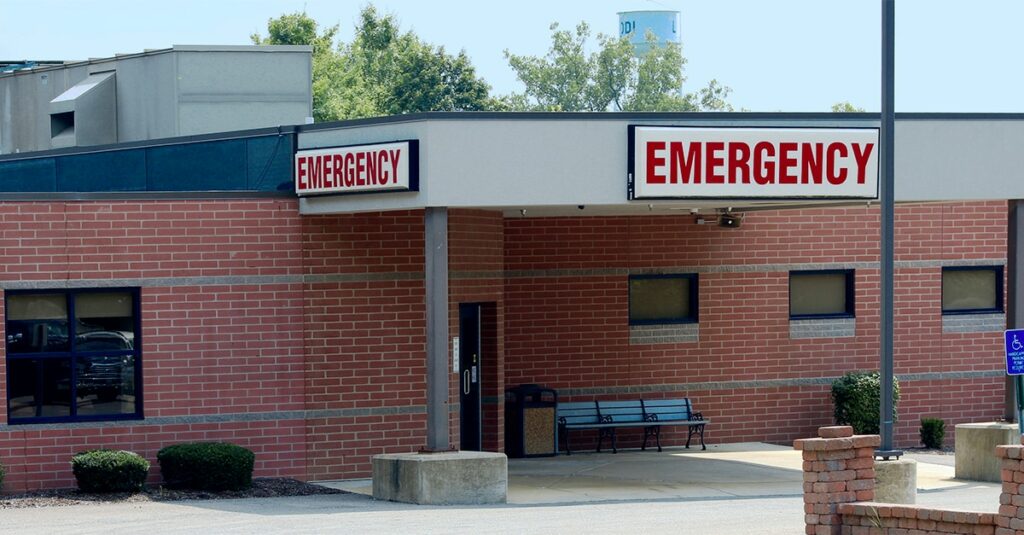 Emergency room entrance in rural town